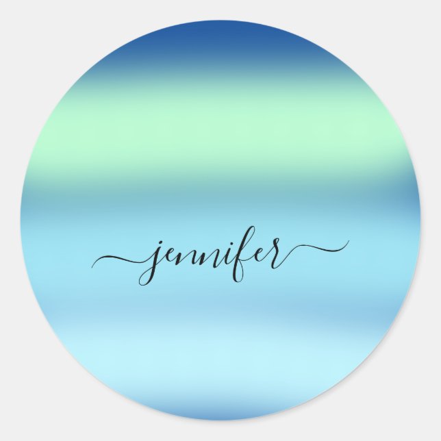 Name Small Business Thank Blue Green Pastels Classic Round Sticker (Front)