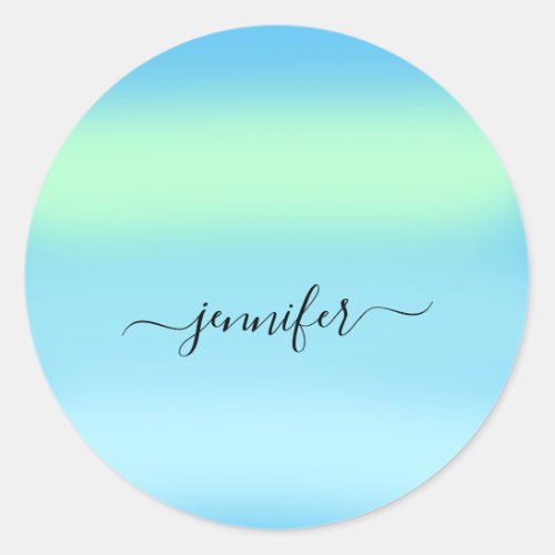 Name Small Business Thank Blue Green Pastels Classic Round Sticker