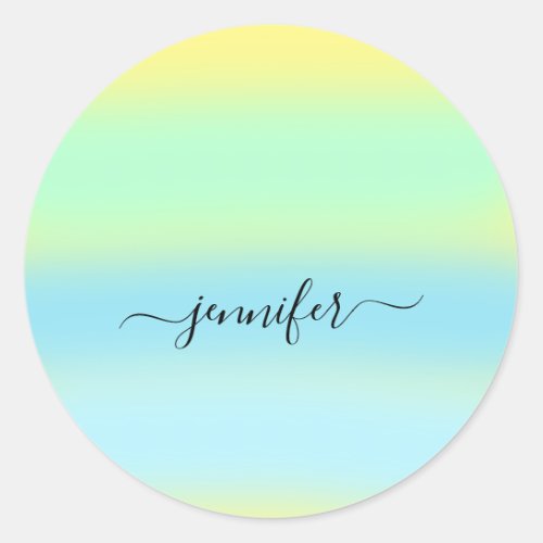 Name Small Business Thank Blue Green Yellow Classic Round Sticker