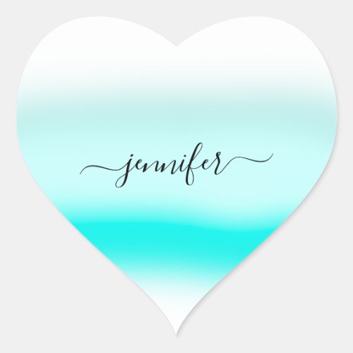 Name Small Business Thank Blue Ocean Ombre Pastels Heart Sticker