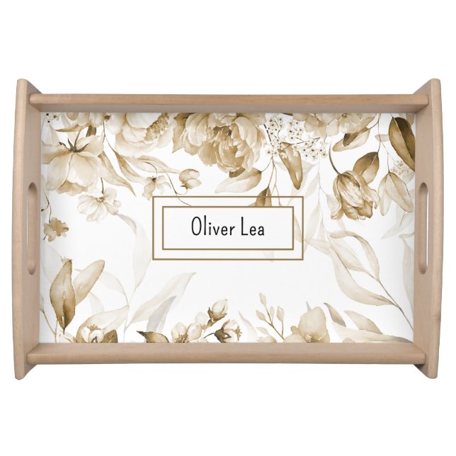 Name, Small Elegant Tray for Baby Nursery, Natural (Front)