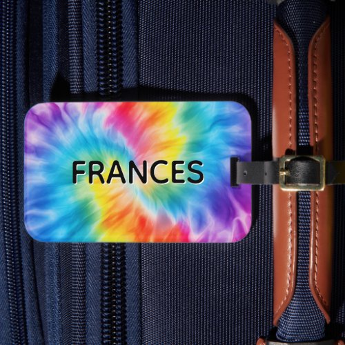 Name Soft Rainbow Swirl Tie Dye Luggage Tag