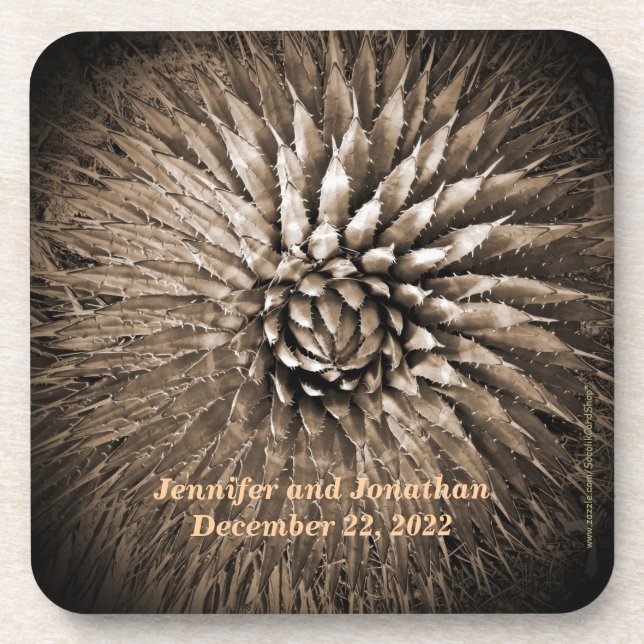 Name, Southwest Agave Sepia Tan Brown Drink Coaster (Front)