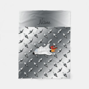 Name space shuttle silver diamond plate steel fleece blanket