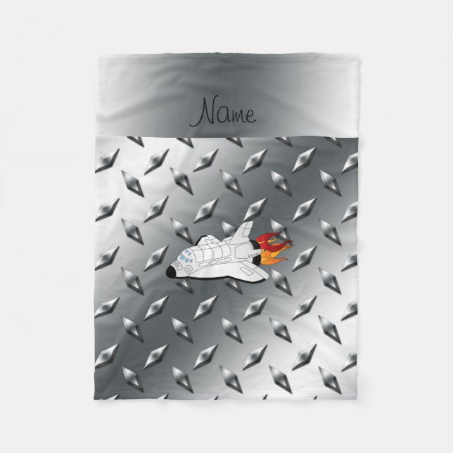 Name space shuttle silver diamond plate steel fleece blanket (Front)