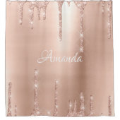 Name Sparkly Glitter Drips Blush Rose Gold White Shower Curtain (Front)
