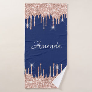 Name Sparkly Glitter Drips Pink Rose Blue Navy Bath Towel