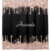 Name Sparkly Glitter Drips Pink Rose Gold Blush Shower Curtain (Front)