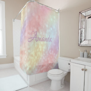 Name Sparkly Monogram Pink Rose Blush Unicorn Shower Curtain