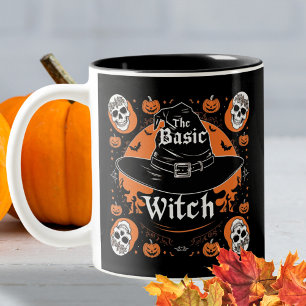 Name Spooky Skull Pumpkin Vintage Witch Halloween Two-Tone Coffee Mug