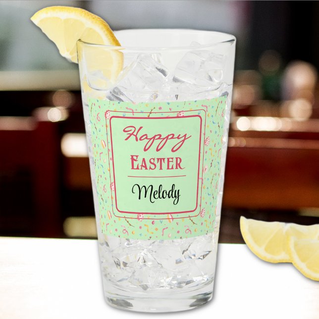 Name, Spring Green Happy Easter Pint Glass (Creator Uploaded)