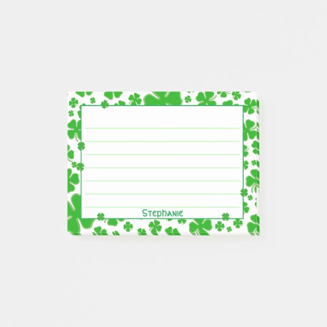 Name:  St Patrick's Green Random Shamrock Pattern Post-it Notes (Front)
