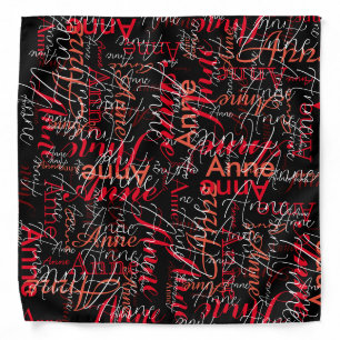 Name Stamped in Red all-over a Black Bandana
