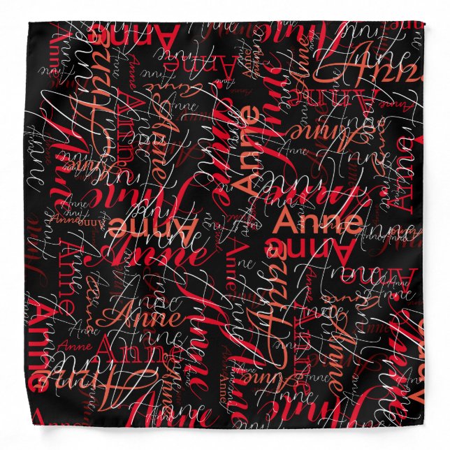 Name Stamped in Red all-over a Black Bandana (Front)