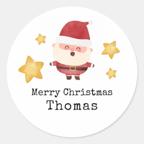 Name Stickers - Cute Santa Claus Merry Christmas