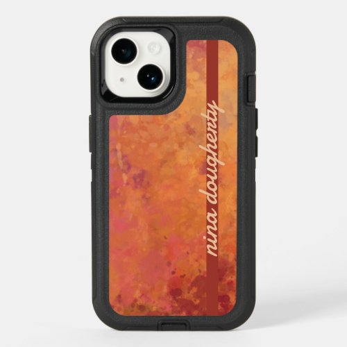 Name Stripe Glowing Autumn Oranges Watercolor OtterBox iPhone 14 Case