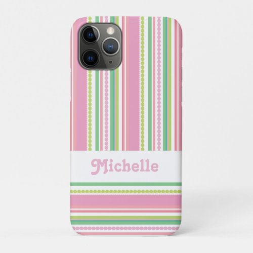 Name stripey beads pink green white iPhone 11 pro case
