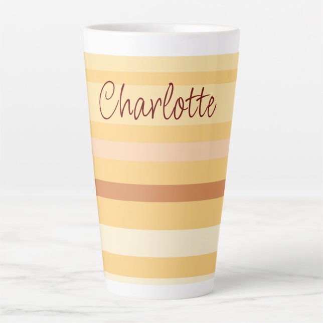 Name Stylish Beige Stripes Latte Mug (Front)