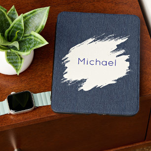 Name, Stylish Dark Blue Denim Print Kindle Cover