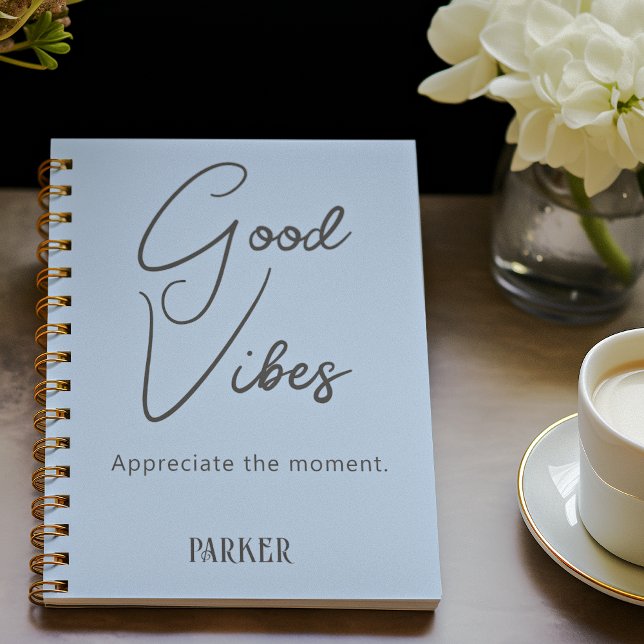 Name, Stylish Good Vibes Lt Carolina Blue Spiral Notebook (Creator Uploaded)
