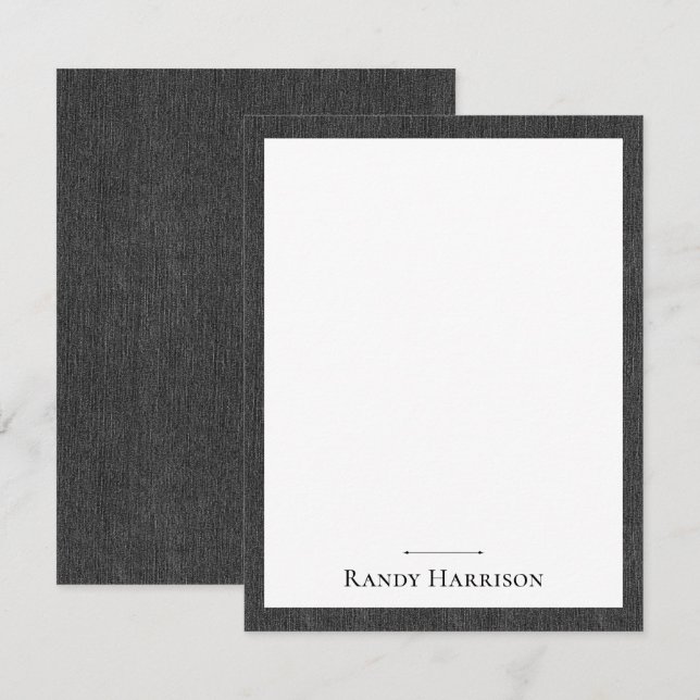 Name || Stylish Masculine Black Denim Print Frame Note Card (Front/Back)