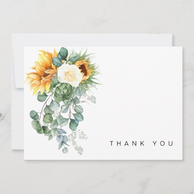 Name Sunflower Floral Blank Funeral Thank You Card (Front)