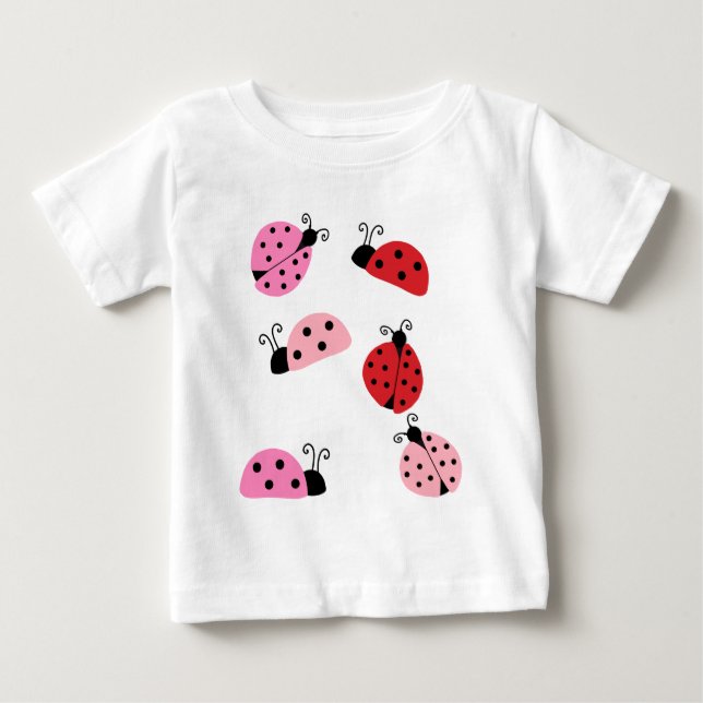 Name Sweet Cute Pink Red Ladybug Cartoon   Baby T-Shirt (Front)