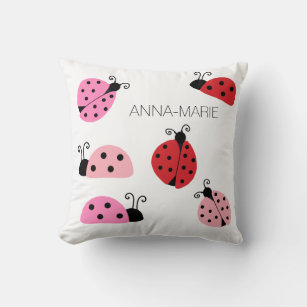 Name Sweet Cute Pink Red Ladybug Cartoon Throw Pillow