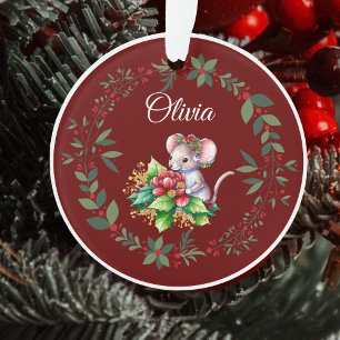 Name Sweet Mouse Burgundy Christmas Ornament