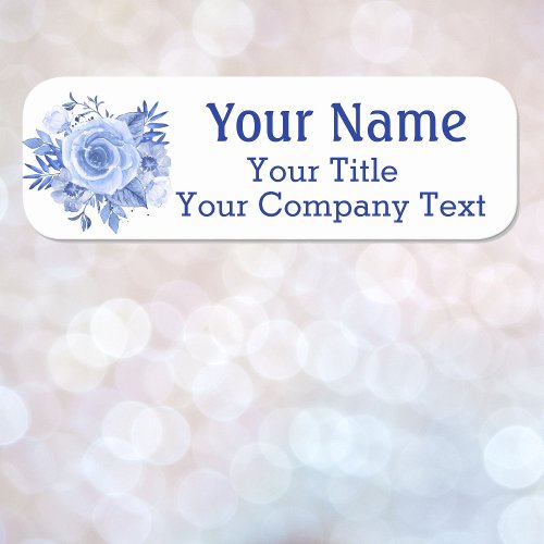 Name Tag Blue Roses Custom Text Badge