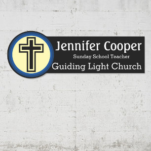 Name Tag Cross Logo Custom Text Church Badge