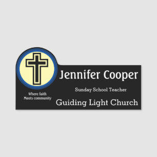 Name Tag Cross Logo Custom Text Church Magnet Back