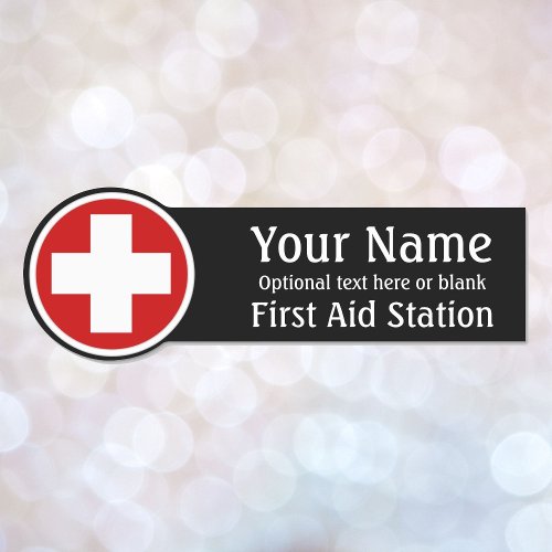 Name Tag First Aid Cross Logo Custom Text Badge