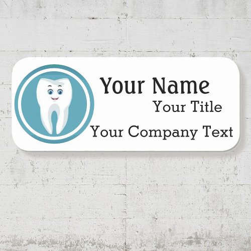 Name Tag Happy Dentist Tooth Logo Custom Badge