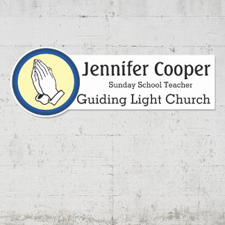 Name Tag Praying Hands Custom Text Church Badge