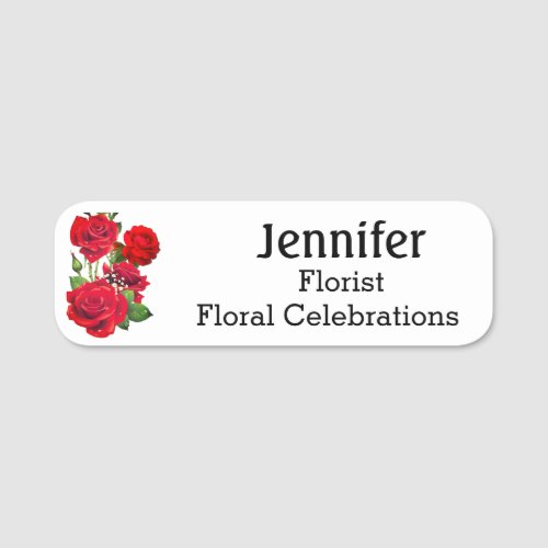 Name Tag Red Roses Custom Text Florist