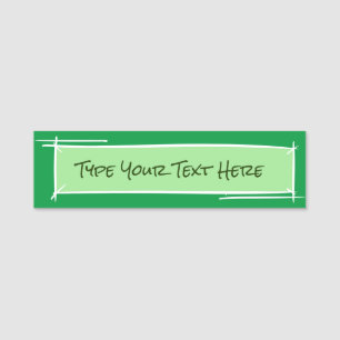 Name Tag Template, hand drawn. Doodle. Green Theme