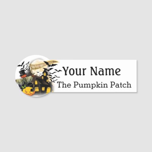 Name Tag with Halloween Pumpkin Custom Text Badge