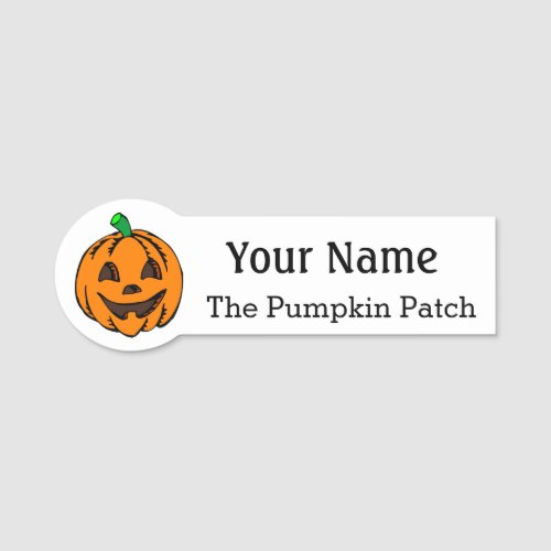 Name Tag with Halloween Pumpkin Custom Text Badge