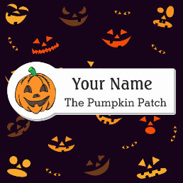 Name Tag with Halloween Pumpkin Custom Text Badge