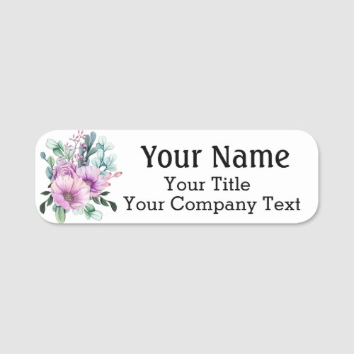 Name Tag with Purple Flowers Custom Text Badge