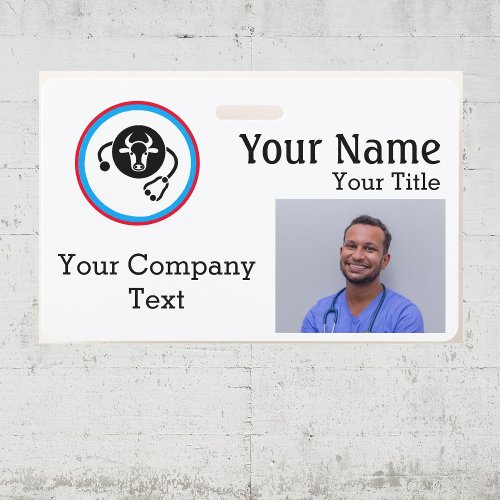 Name Tag with Veterinarian Cow Text PHOTO ID Badge
