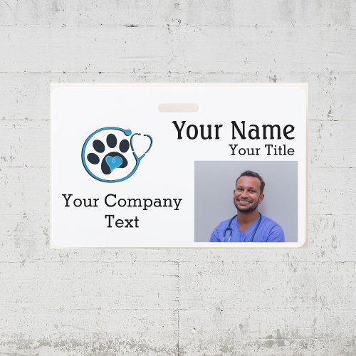 Name Tag with Veterinarian Logo Text PHOTO ID a Badge