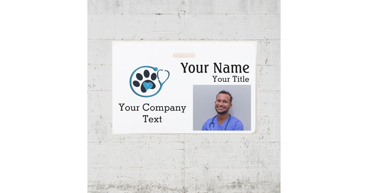 Name Tag with Veterinarian Logo Text PHOTO ID b Badge Zazzle