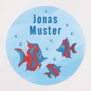 Name tags Fish - red blue 2 hand painted Kids' Labels