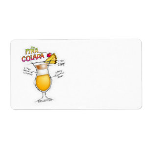 NAME TAGS, LABELS, PINA COLADA RECIPE COCKTAIL ART LABEL