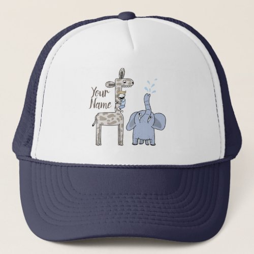 Name Tan Giraffe Blue Elephant Boy Trucker Hat