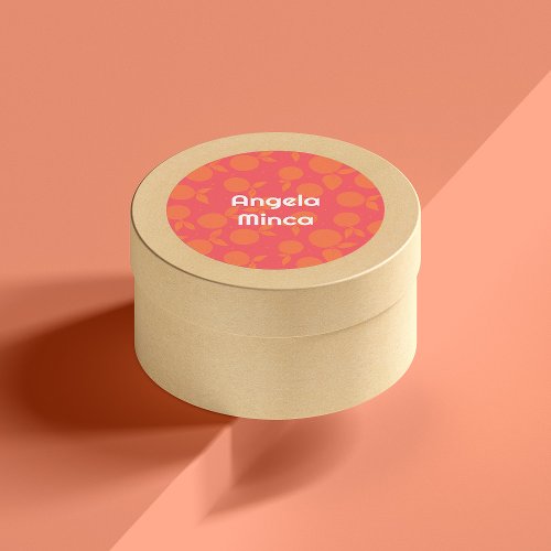 Name tangerine pattern round sticker