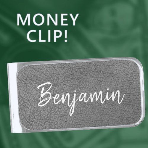 Name Template Money Clips _ Luxury Leather Silver Finish Money Clip