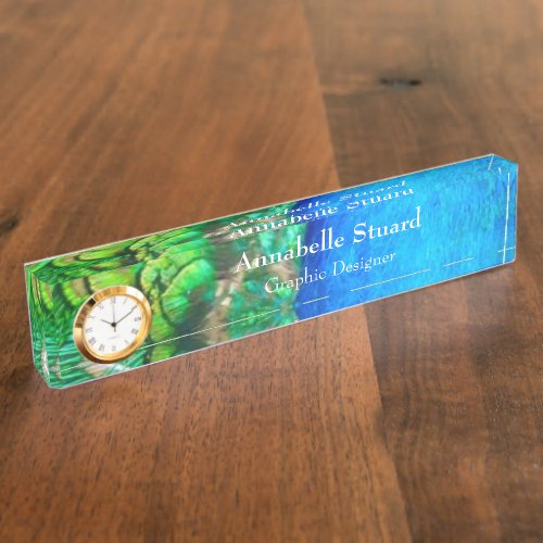 Name Template Peacock feathers colorful Desk Name  Desk Name Plate